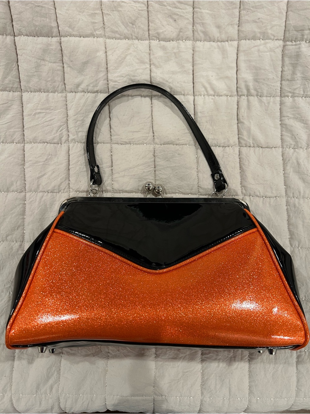 RARE Sourpuss Orange Glitter Spiderweb Handlelock kiss Bag - Picture 13 of 15